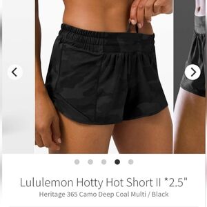 Lululemon black camo Hotty Hots shorts Sz 4